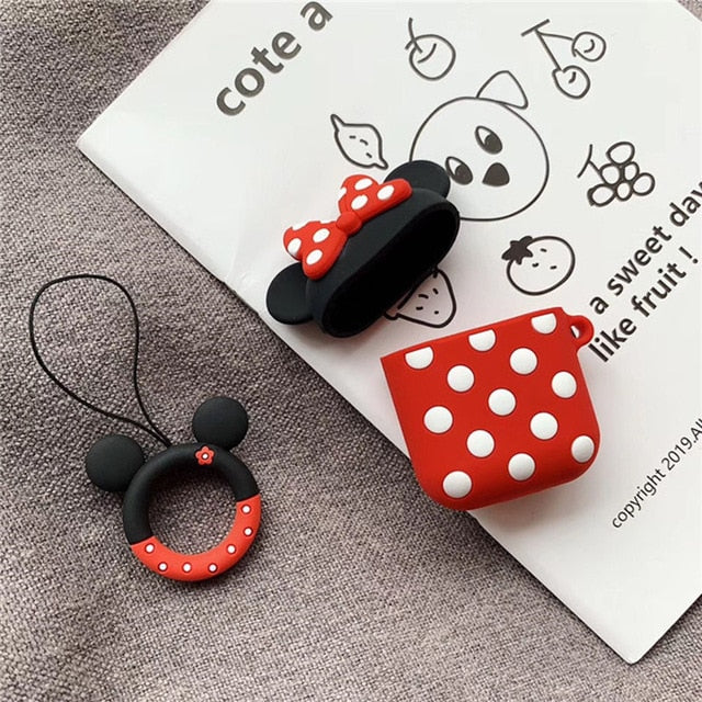 Cute Mickey Minnie Wireless Bluetooth Silicone Case For Apple Airpods Protective Cover Air Pods Earphone Cases Cartoon Key Ring