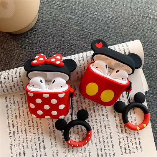 Cute Mickey Minnie Wireless Bluetooth Silicone Case For Apple Airpods Protective Cover Air Pods Earphone Cases Cartoon Key Ring